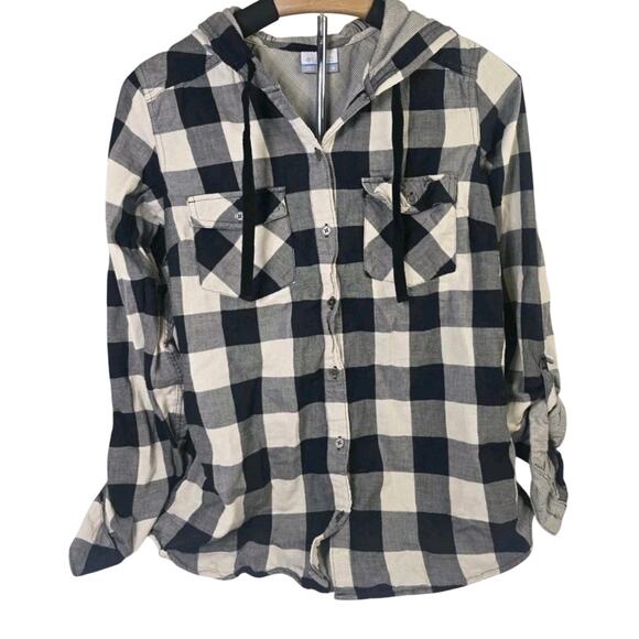 Columbia Shirt Womens Medium Plaid Hooded Flannel Button Front Pockets Outdoors - Picture 1 of 4